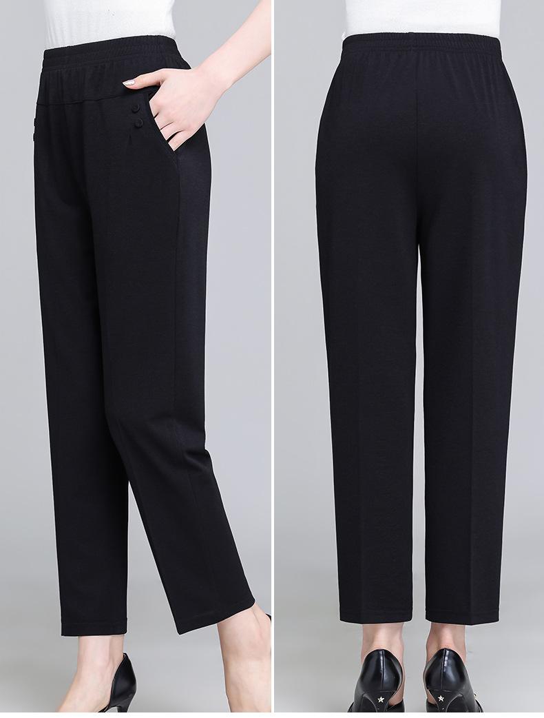 

Middle-aged and elderly summer thin elastic elastic waist straight outer wear bottoming long pants high waist mother pants casual pants M чёрный