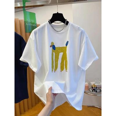 Unisex Oversized Tričko s krátkým rukávem Abstraktní potisk psa Ležérní bílý top