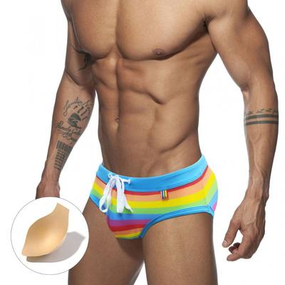UXH Men's Color Striped Triangle Swimsuit Sexy Belt Cup U Convex Stereo Beach Triangle Men's Swimsuit