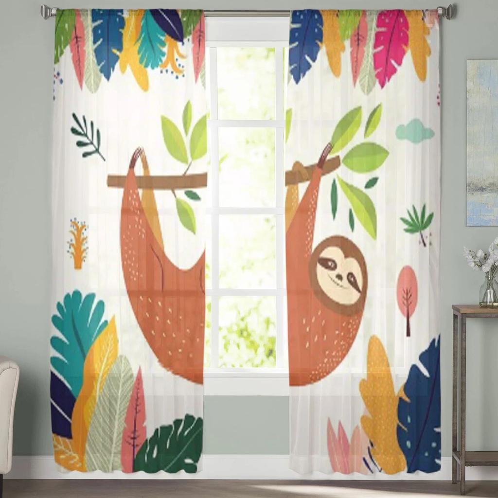 Zabawne słodkie leniwce tiulowe zasłony do dekoracji salonu nowoczesne zasłony szyfonowe sypialnia przezroczysty woal