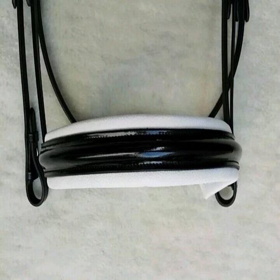Premium Quality White/Black Color 5 Row Crystal Dressage Leather Bridle.