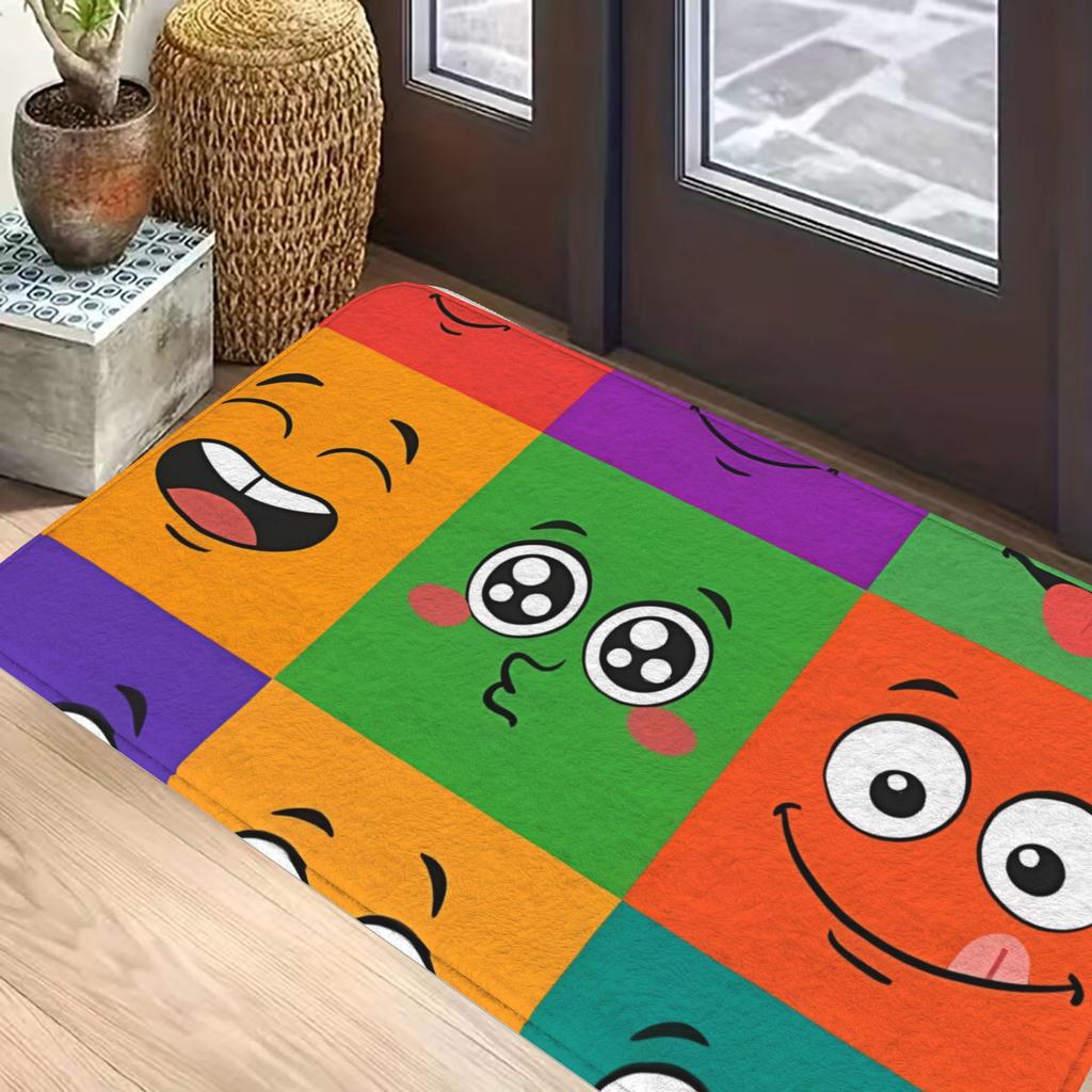 1pc Colorful Faces Christmas Decorations Non-slip Doormat Bath Mat Floor Carpet Welcome Rug Bedroom Decorative