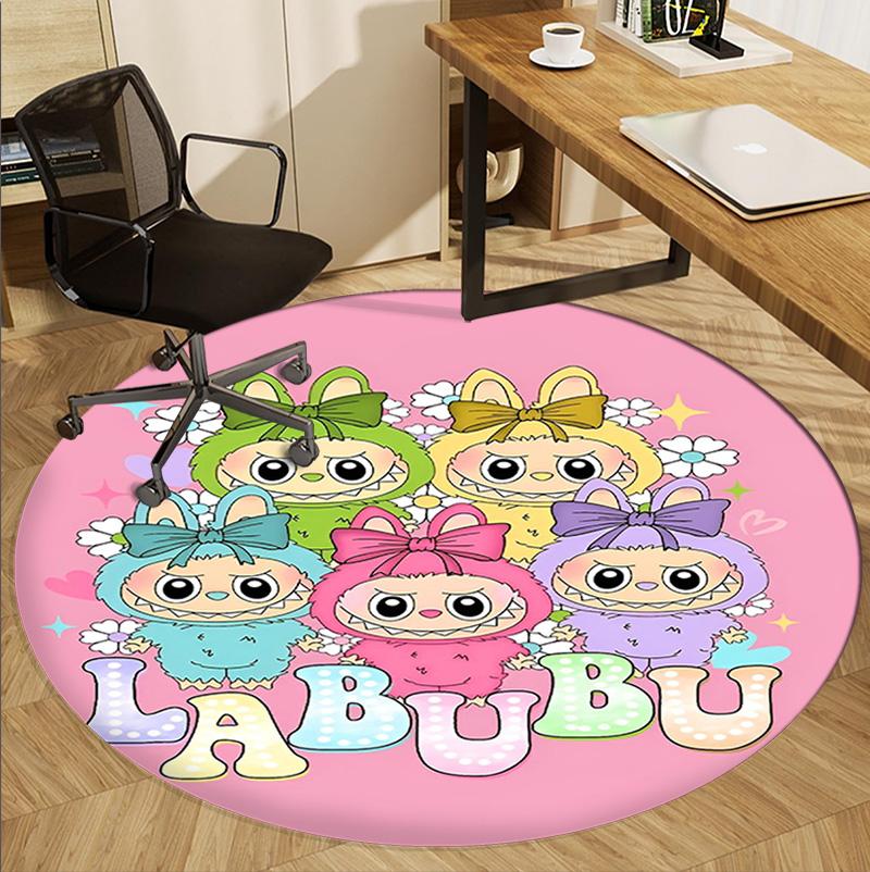 Labubu Pattern Round Rug, Indoor/Outdoor Mat, for Picnic, Gameroom, Bedroom, Office, Living Room, Home Decor Carpet, Birthday Gift