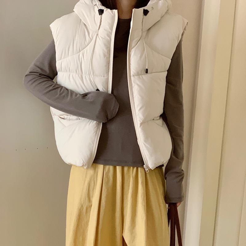 Baumwollweste Damen Herbst und Winter Neu Student Kapuzenweste Verdickte Baumwollweste Baumwollweste Kurze Weste