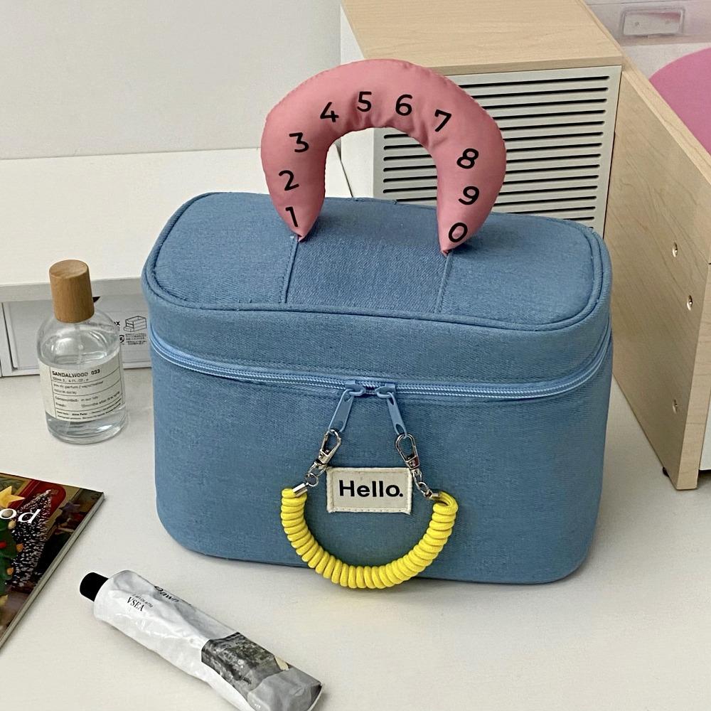

Kawaii Cute Cabin Makeup Bag Large Capacity Portable Storage Bag Handheld Cosmetic Case Outdoor синий