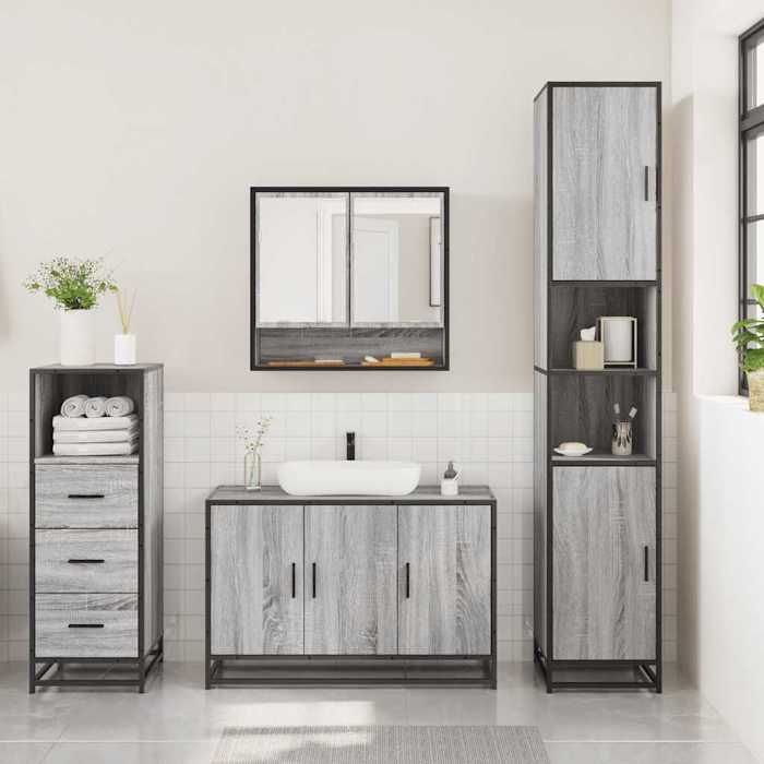 VidaXL Ensemble de meubles de salle de bain 3 pcs Sonoma gris, armoire de salle de bain, armoire de rangement de toilette, 3301043