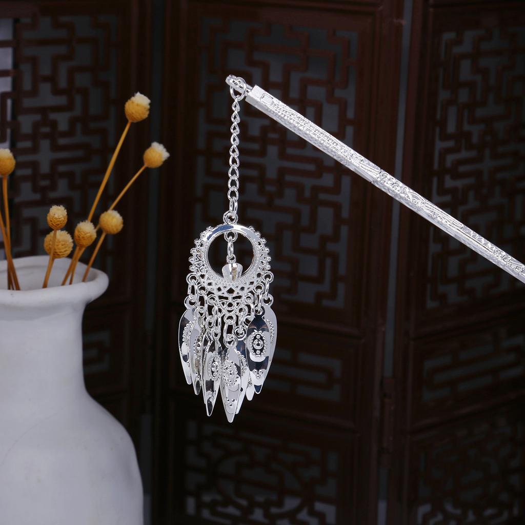 Miao Geometric Hollowed Out Step Shaking Tassel Hairpin Vintage Peacock Tassel Ancient Wind Cheongsam Cheongsam Hanbok Hair Ornaments