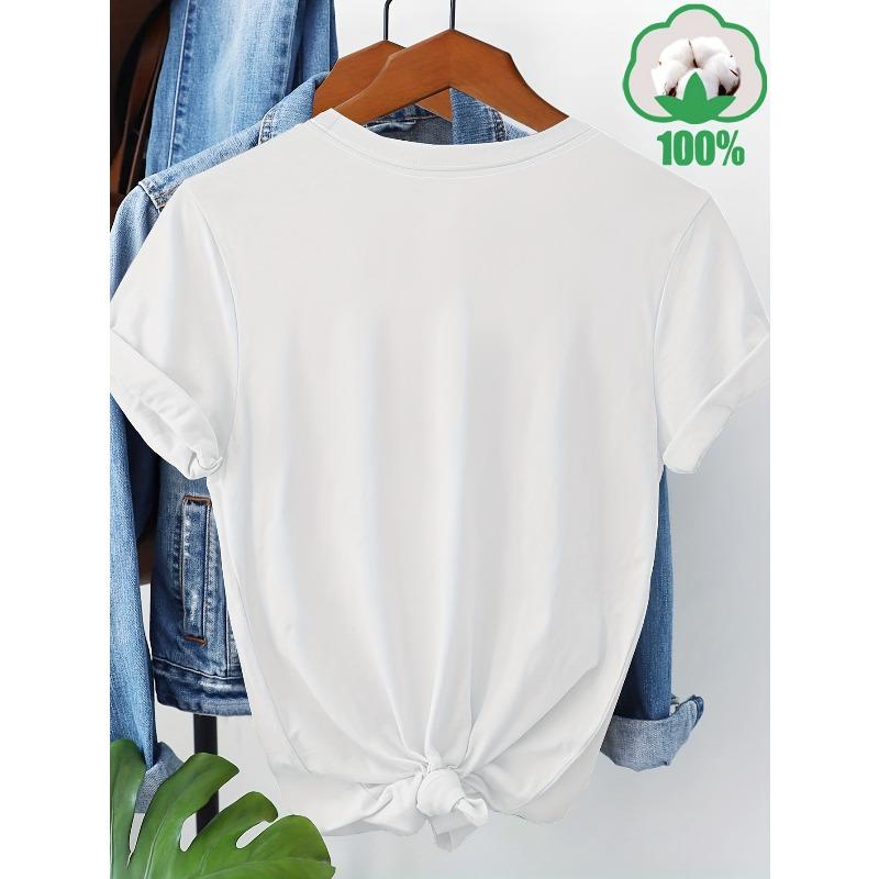 European Size Short-Sleeve T-Shirt with Rose Pattern Print