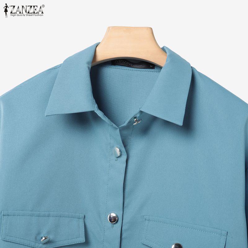 ZANZEA Damen Langarm Patchwork Bluse und Hose Lässige Zweiteilige Anzugsets