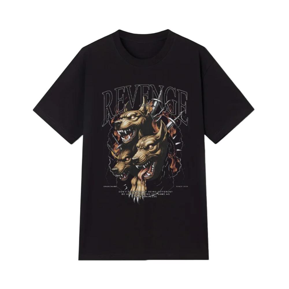 Black Men's Cotton Heavyweight T-shirt Fashionable Print Comfortable Breathable Casual Crew Neck Short Sleeve Top