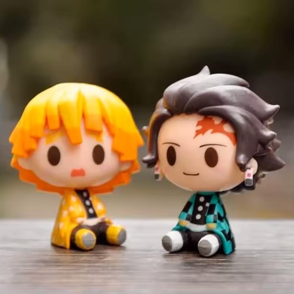 4Styles Q Version Demon Slayer Sitting Ghost Doll 4cm Tanjiro Nidouzi Inosuke Zenizu Figure Action Figure Movie Model Toys