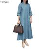 Women Casual V-Neck Solid Color Loose Long Dress