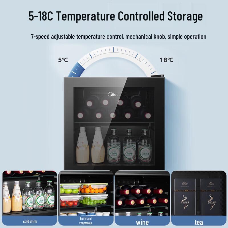 Midea 45L Vertical Glass Door Cooler Refrigerator CN plug (adapter included)