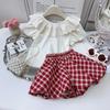 Korean Style Girls’ Summer Lace Top & Plaid Shorts Set: Fashionable & Versatile