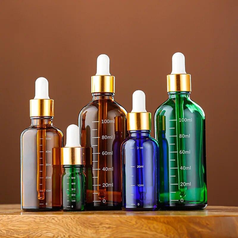 Dropper Bottles with Scale 5ml-100ml Reagent Eye Drop Amber Glass Aromatherapy Liquid Pipette Bottle Travel Refillable Bottles