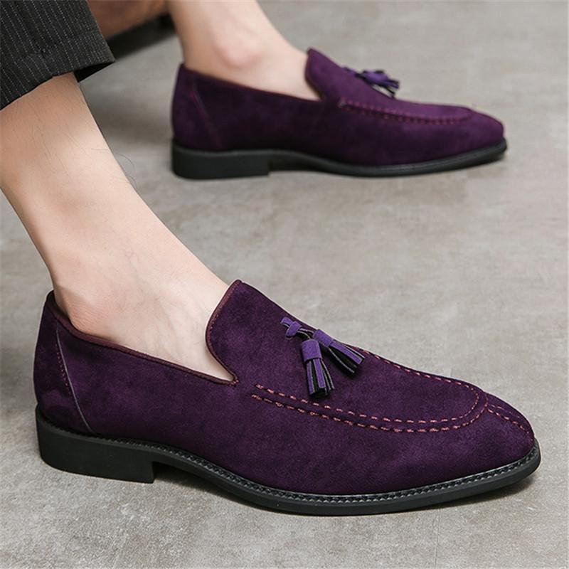 Tassels Loafter Fashion New Men's Pointed Purple Blue Dress Casual Shoes Male Wedding Dress Homecoming Footwear Zapatos Hombre
