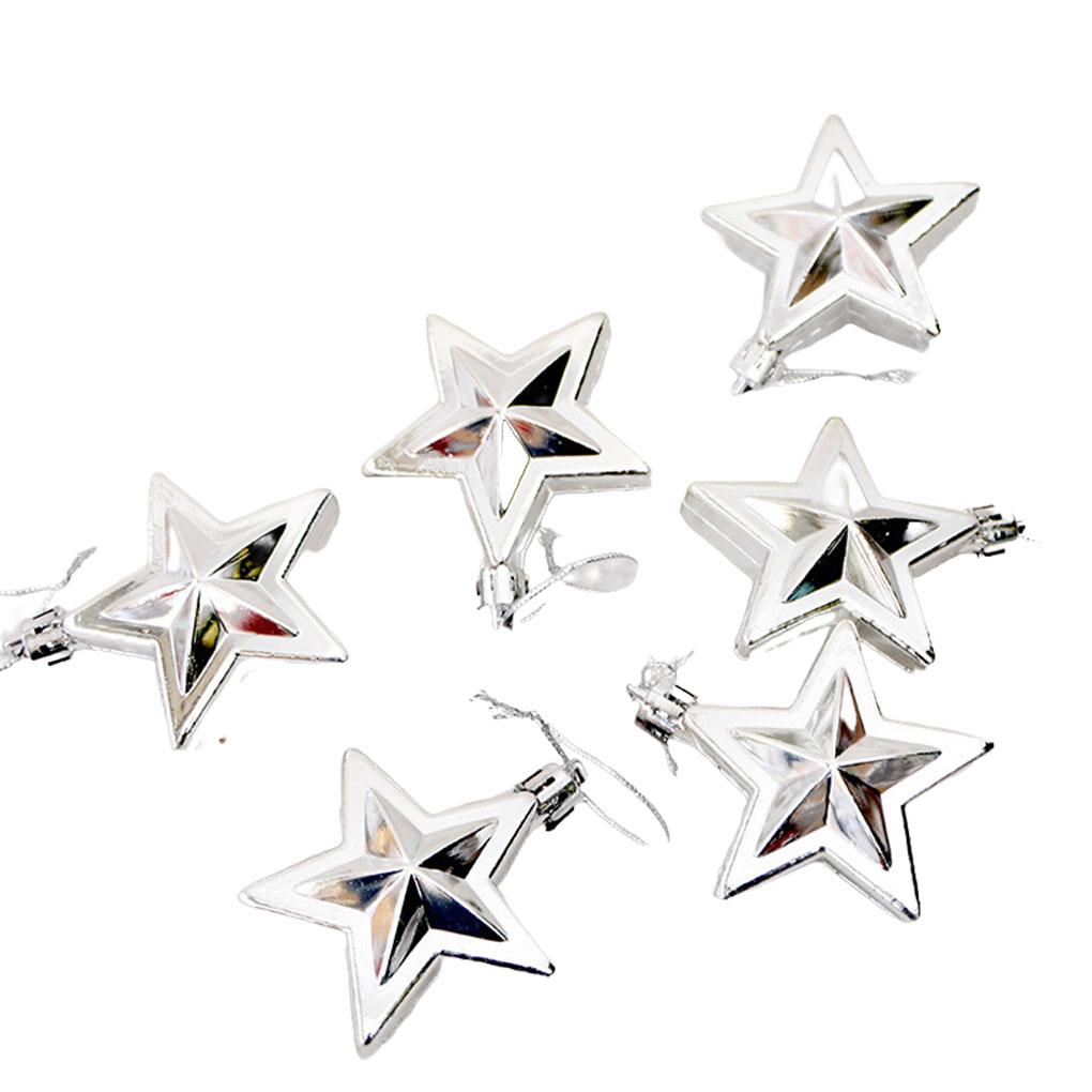 

Упаковка из 6 пластиковых звезд для рождественской елки для дома и улицы, для спальни, рождественского банкета, подвесного украшения, офисных праздничных аксессуаров серебряный