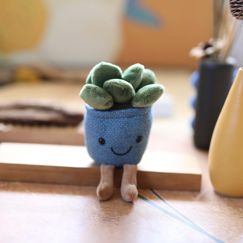 Plush Succulent Potted Plant Decor With Keychain Attachment For Home Office Use