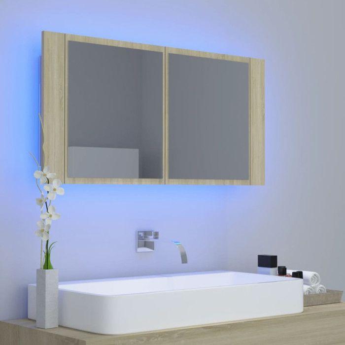 VidaXL LED Bathroom Mirror Cabinet Sonoma Oak 90x12x45 Acrylic 804975