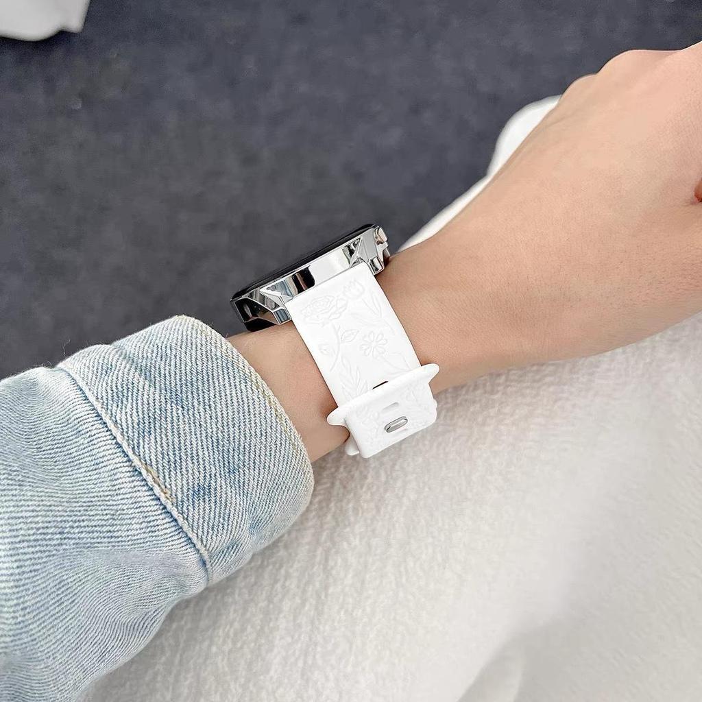 18mm 20mm 22mm Rose engrave Band for Samsung Galaxy Watch 654 40mm 44mm Gear S3 Silicone Cute Strap Classic 43mm 45mm Active 2