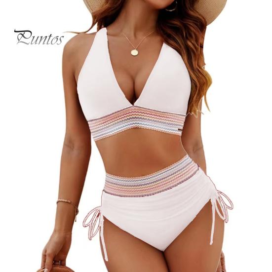 

Женский комплект бикини из 2 предметов, цветной бюстгальтер с V-образным вырезом и высокой талией, плавки, комплект, регулируемые бретели, пляжный купальник XXL белый