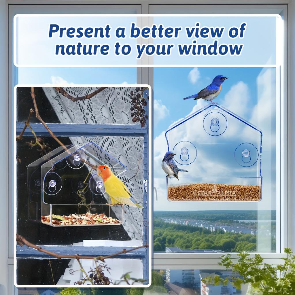 1pc Clear Plastic Window Bird Feeder - Strong Suction Cups Transparent Outdoor Bird House
