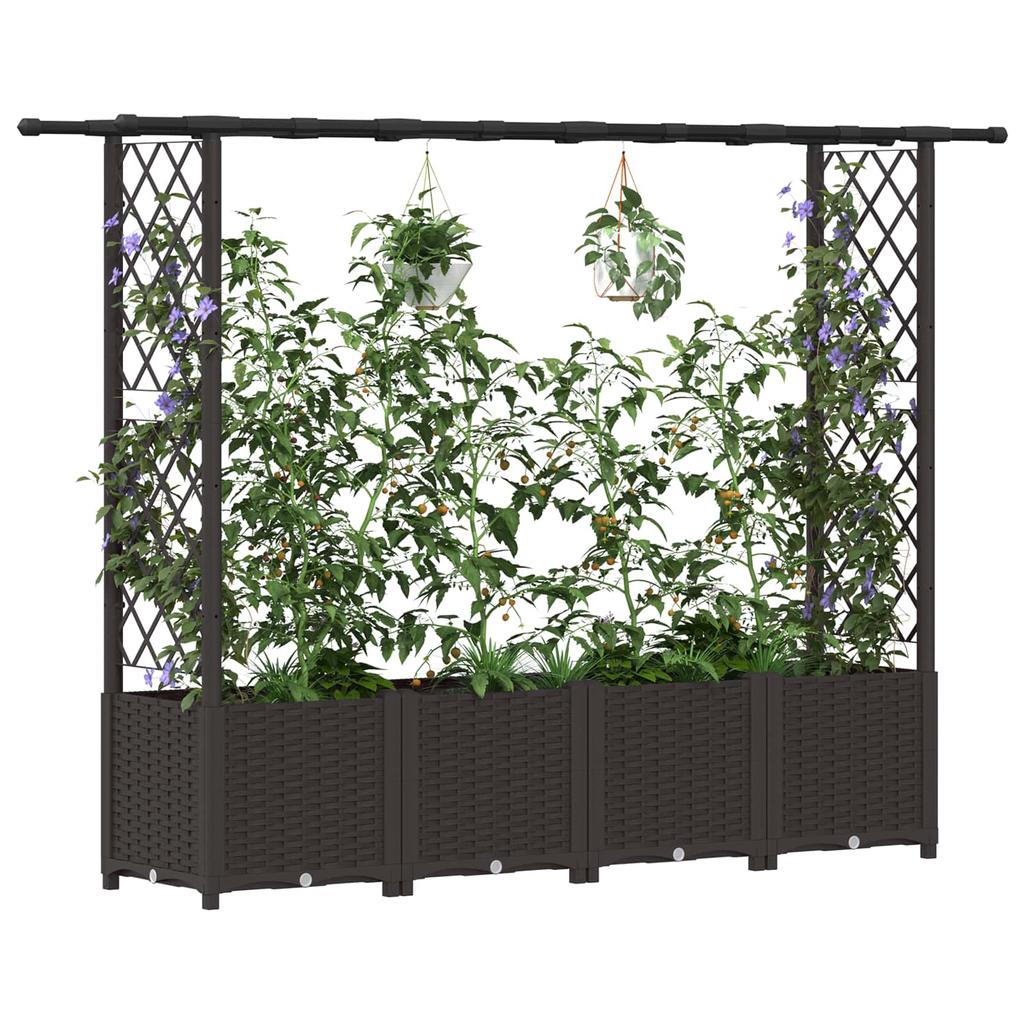 Elevated Planter with Trellis and Hanging Roof Brown 203 x 40 x 138 cm PP
