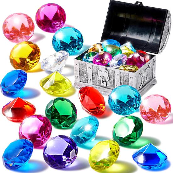 Diving Gems Pool Toys Diving Treasure Set Pirate Chest with 12 Gemstones Pool Training Toys for Kids Floating Sinking Swim Game