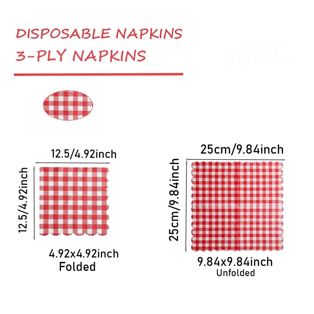 20/60Pcs Red Gingham Disposable Napkins, Red and White Checkered Paper Napkins for Birthday Wedding Christmas Party Supplies