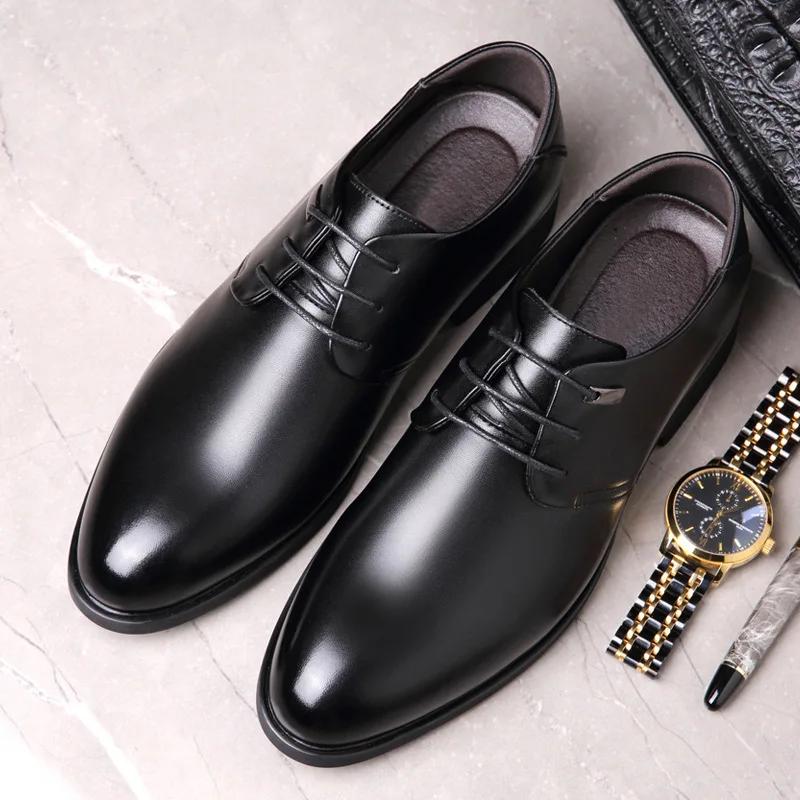 Fashion British Leather Large Size Men's Dress Shoes Autumn Winter Velvet Warm Men's Designer Shoes Fashion Increase Wedding Shoe Male