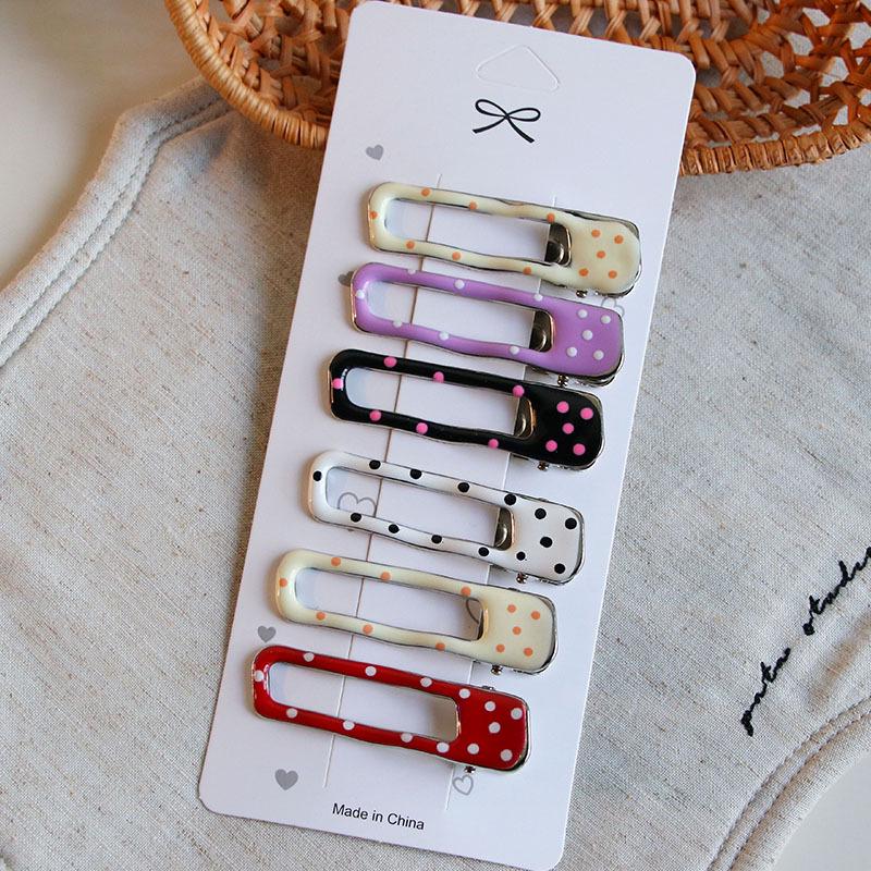 Multicolor Polka Dot Geometric Enamel Hair Clip Set