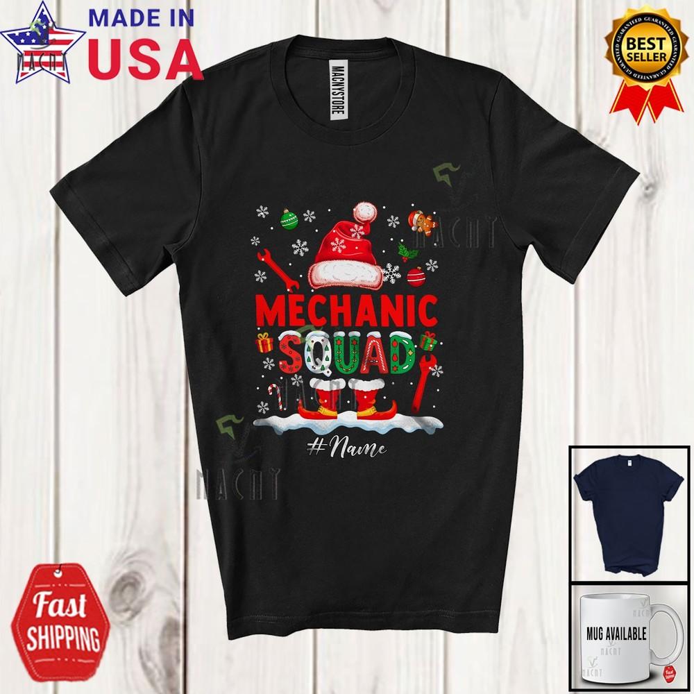 Custom Name Mechanic Squad Proud Christmas Santa Men Snow Jobs T-Shirt S