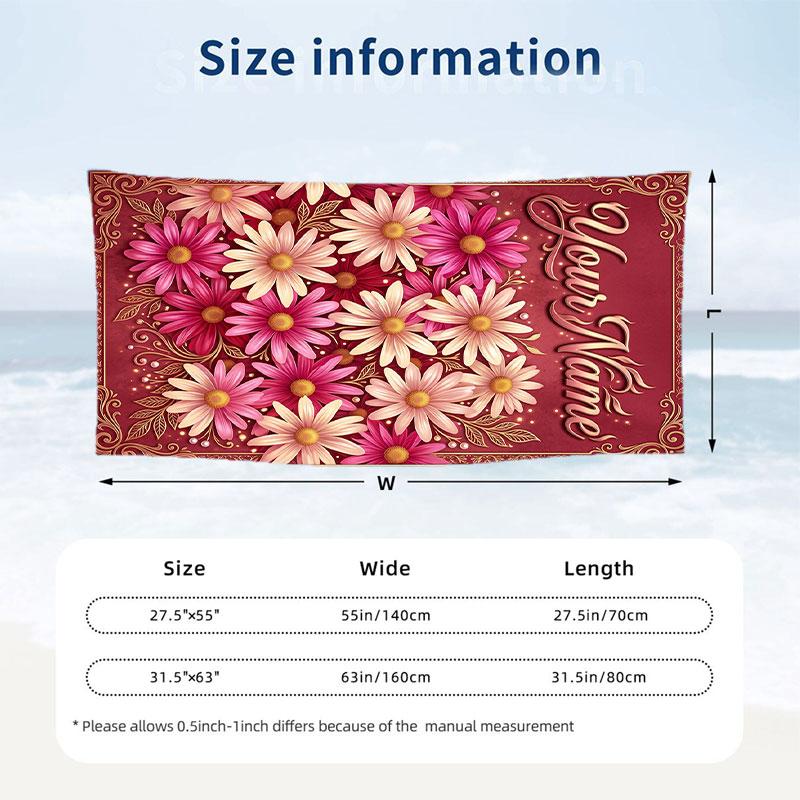 Floral Butterfly Garden 1 Theme Quick Dry Beach Towel Custom Name Text Print Large Sand Resistant Towel Beach Vacation