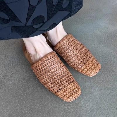 Woman Shoes Women's Mules Square Toes Hollow Out Two Layer Woman Slippers Summer Ladies Elegant Shoes