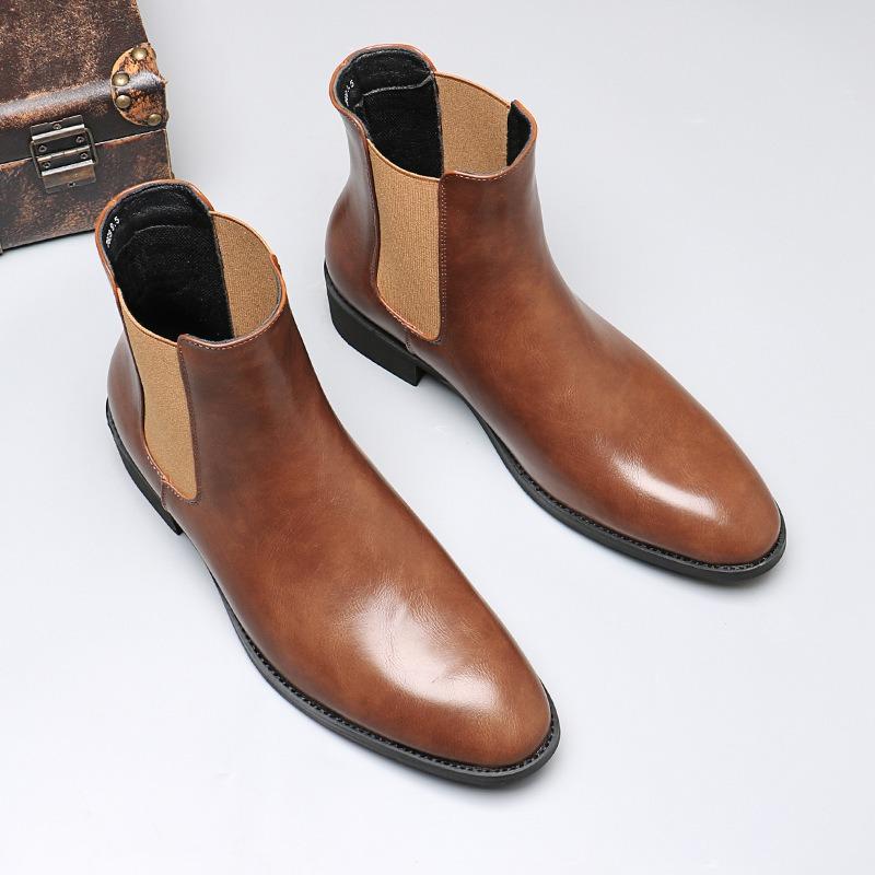 Fashion Italian Men's Leather Boots Fashion Chelsea Boots Brand Business Dress Boots for Men High-top Casual Boot Pointed Toe Ankle Boot