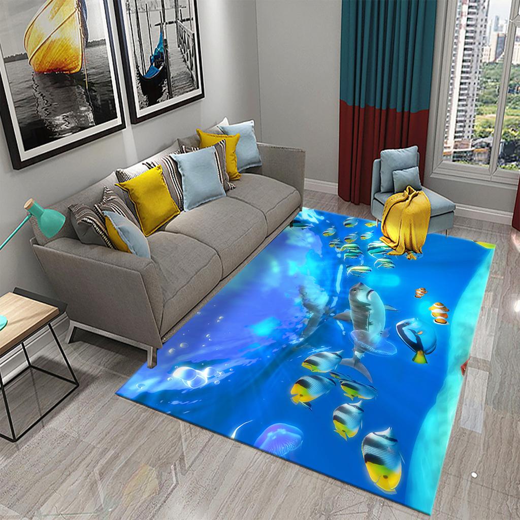3D Hawaiian Sea Ocean Tropical Fish Carpets for Living Room Fish Animal Rugs Kids Bedroom Carpet Soft Floor Mat Parlor Decor Rug