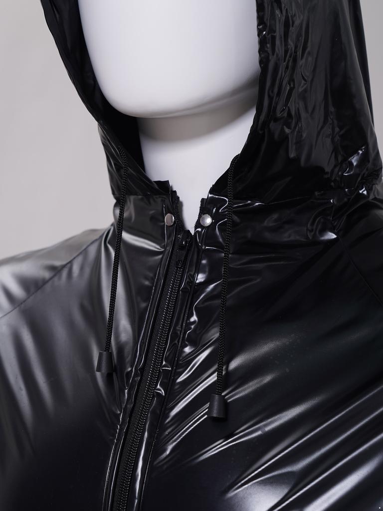 Unisex PVC Sauna oblek Dlouhý rukáv Zip S kapucí Stahovací šňůrka Bunda Vrchní díly Kalhoty Cvičení Trénink
