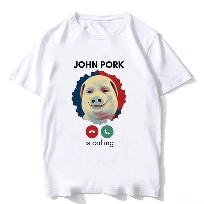 Lustiges John Pork ruft an Anruf annehmen Telefon T-Shirt für Frauen Schwein Tops T-Shirt Gothic Hip Hop T-Shirt Streetwear Kleidung