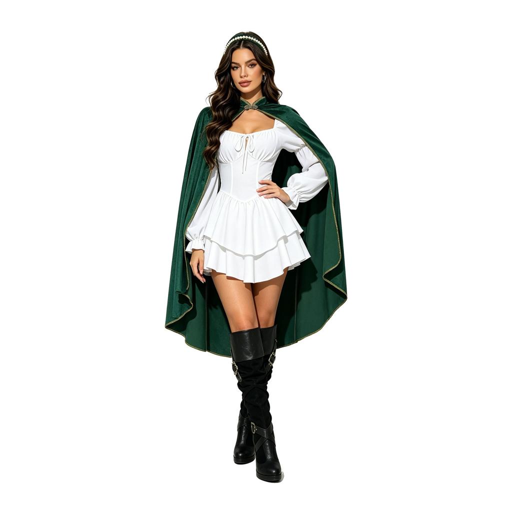 Mittelalterlicher Stil Umhang mit Stehkragen und Zierleiste für Halloween Cosplay Party Bühnenauftritt Kostüm