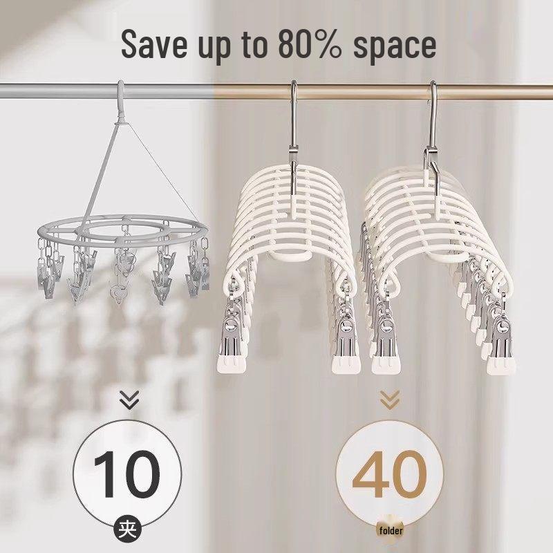 Stainless Steel Sock Drying Rack with Multiple Clips for Balcony and Dormitory Use