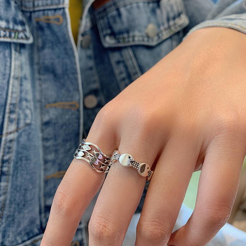 Sterling Stunning 925 Silver Double Layer Fish Vintage Ring With Unique Expression Design