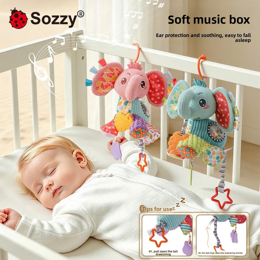Baby Elephant Stroller Hanging Toy With Rattle And Music For Visual And Auditory Development