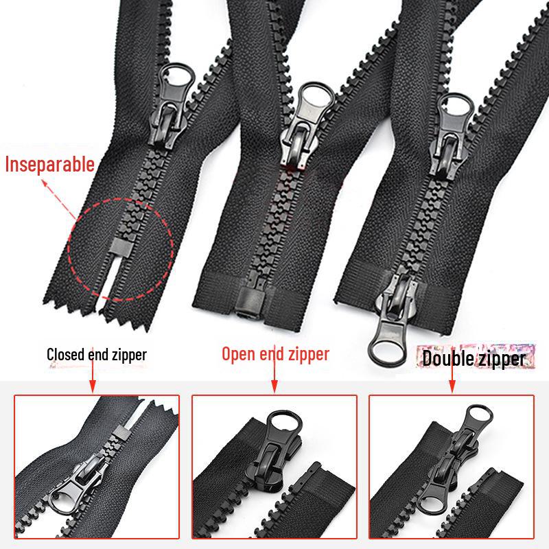 Black Double-Head Resin Zipper for Jackets – No. 5 Long Double-Opening