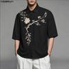 INCERUN Summer Men Short Sleeve Embroidery Loose Casual Vintage Shirts Tops