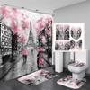 Paris Eiffel Tower Shower Curtain Set With Rugs Waterproof Curtain Bathing Screen Anti-Slip Toilet Lid Cover Rugs Bathroom Decor
