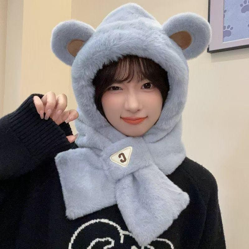 Women's Winter Plush Fox Hat & Scarf Combo - Warm, Trendy, and Versatile Hooded Design