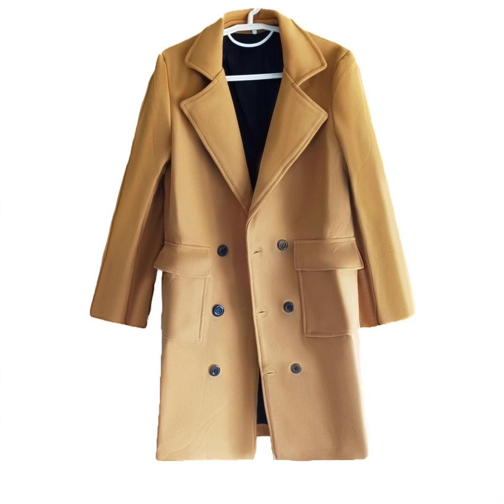 New Men's Double-breasted Solid Color Casual Long Wool Coat Men's Jacket Large Size
