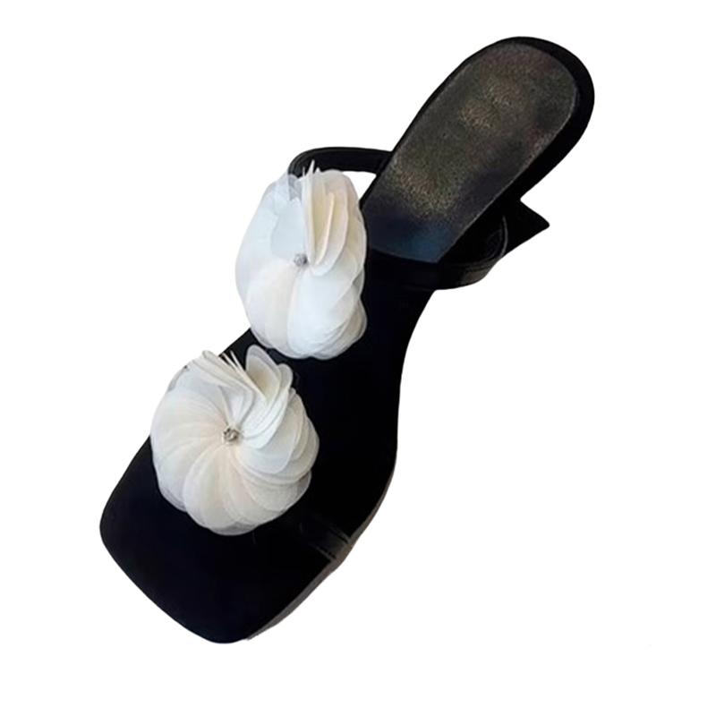 Mode Blume Damen Hausschuhe Mittelhohe Absätze Mode Kleiderschuhe Sommer Designer Sandalen Frau 2025 Elegant Neue Pumps Luxus Sandalias Mujer