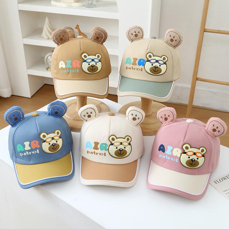 Koreanischer Stil Kinder Frühling Flacher Schirmhut - Jungen Persönlichkeit, Mädchen Niedlicher Sonnenschutz, Kleiner Bär Baseballkappe