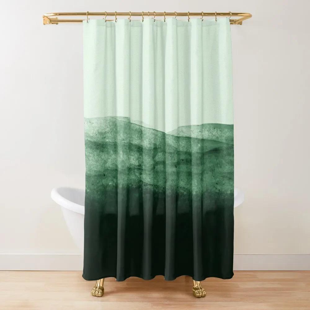 Sage Green Watercolor Ombre Shower Curtain Bathroom Fabric Polyester Waterproof Modern Shower Curtains Bath Decor with 12 Hooks